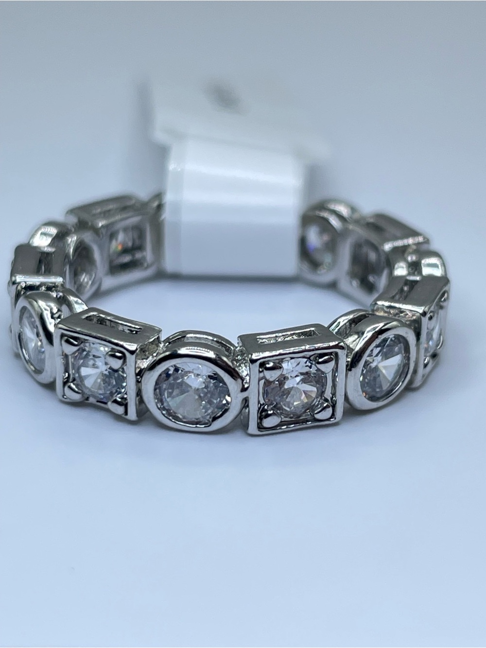 Swarovski Crystal Elements White Eternity Band Ring Geometric Bezel Set Sz 8